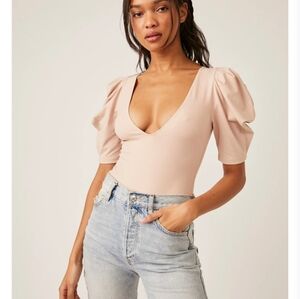 Free People VaVaVoop Puff Sleeve Bodysuit - Small